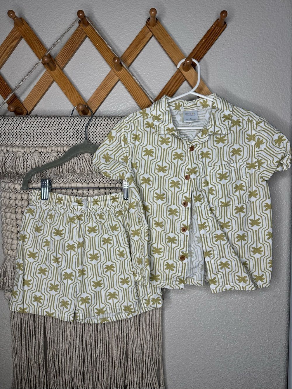Palm-Print Short Set for Kids — Green/White